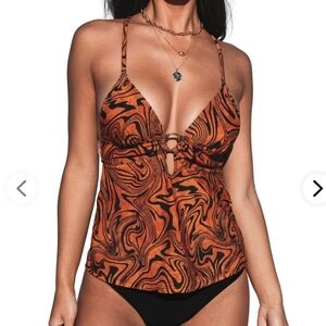 Lunabelle V Neck O-Ring Tankini Criss Cross Adjustable Straps Bathing Suit SZ M